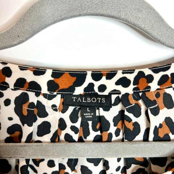 Talbots Sheer Leopard Print 1/2 Button Popover Chiffon Blouse Long Sleeve Sz L - Picture 2 of 4